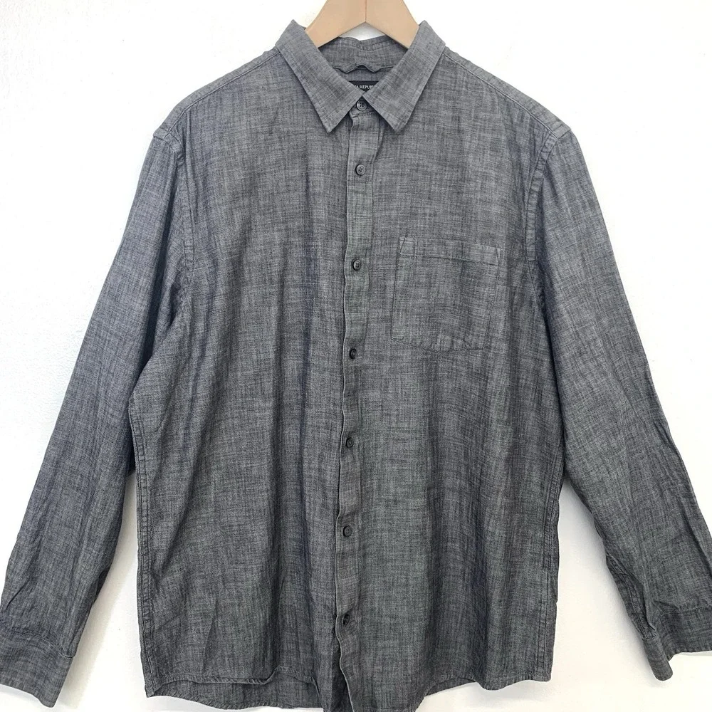 Banana‎ Republic Soft Wash Slim Fit Button Down Shirt Men XL Gray 100% Cotton